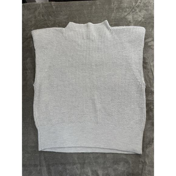 Aritzia Babaton Hazlitt Sweater Vest Gray Merino Wool Mock‑Neck Shoulder Pads L - Picture 11 of 12